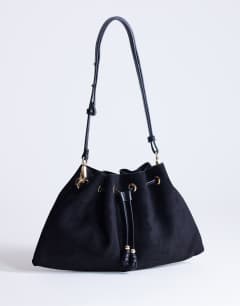 Sammy ruched drawstring shoulder bag in black