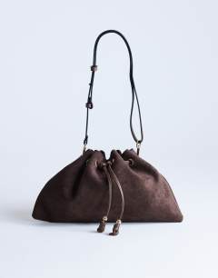 Sammy ruched drawstring shoulder bag in tan