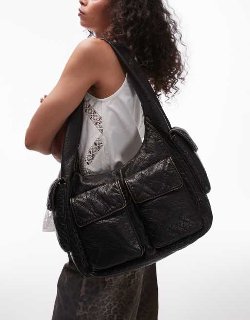 Topshop - Sammy - Sac porté épaule style années 90 effet usé à poches - Marron