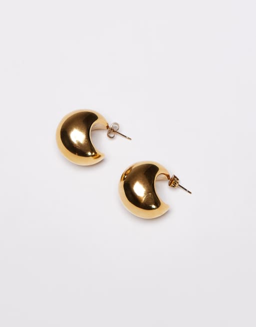 Topshop Sammy waterproof stainless steel dome earrings in gold tone, 2 of 3