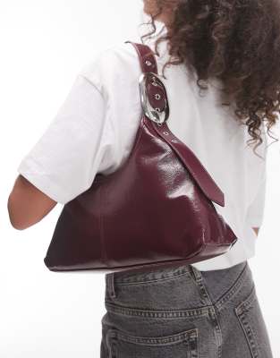 Samuel shoulder bag with buckle detail in burgundy-Red