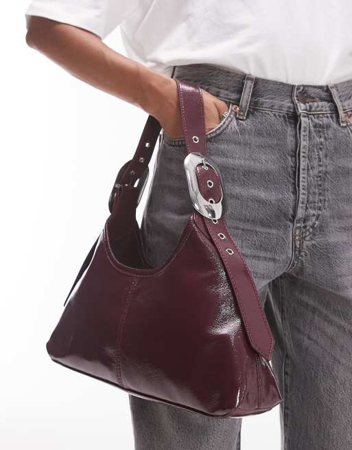 Topshop Samuel shoulder bag with buckle detail in burgundy, 2 of 4