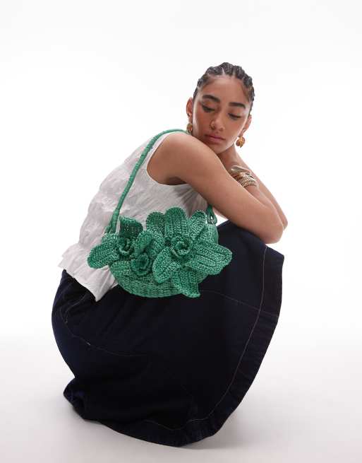 Topshop Sana knit flower bag in green