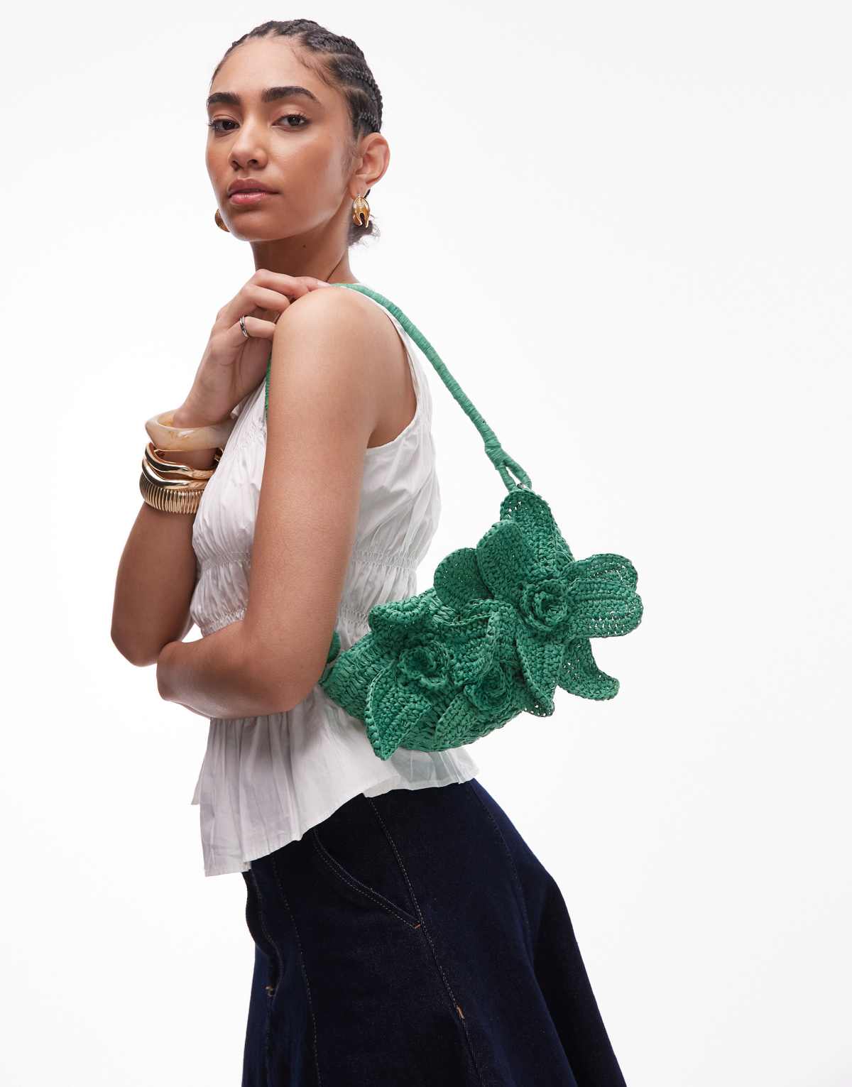 Topshop Sana knitted flower bag in green