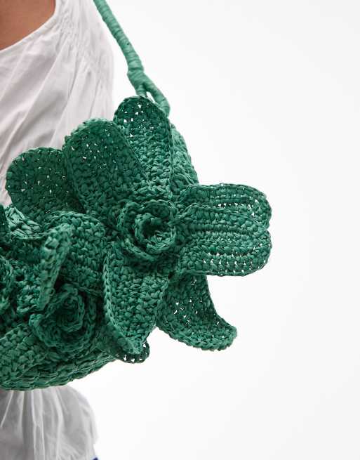 Topshop Sana knitted flower bag in green, 3 of 4