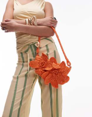 Topshop Topshop Sana knitted flower bag in orange