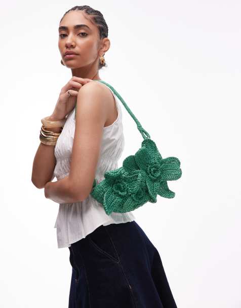 Topshop – Sana – Strick-Tasche in grünem Blumendesign - view 1