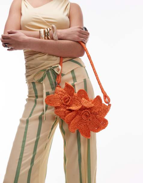 Topshop – Sana – Strick-Tasche in orangefarbenem Blumendesign - view 1