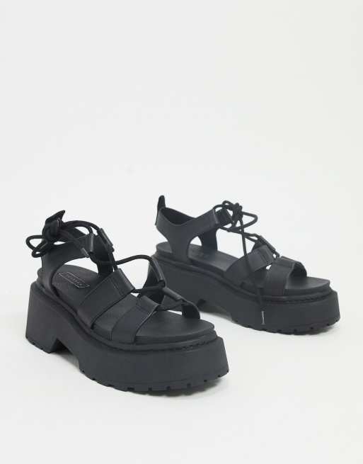 Topshop Sandales lacets avec semelle plateforme Noir