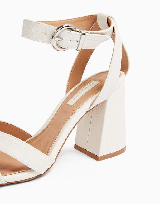 Topshop - Sandali con allacciatura alla caviglia e tacco largo color crema , 4 di 4