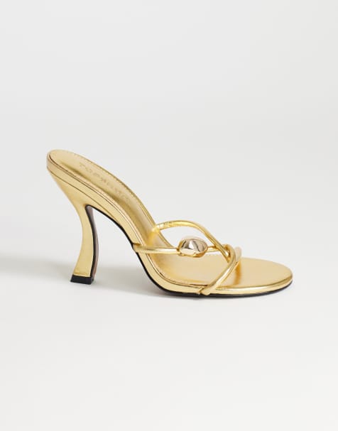 Topshop - sandalia de tacón alto con tiras Olivia y detalle de bola en dorado - view 1