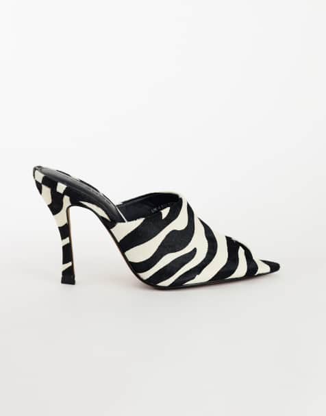 Topshop sandalo con tacco e punta spuntata Winona, alta fascetta, in pelle vera effetto pelo zebra - view 1