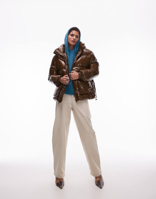 Topshop - Sandfarvede baggy jeans med høj talje og coating