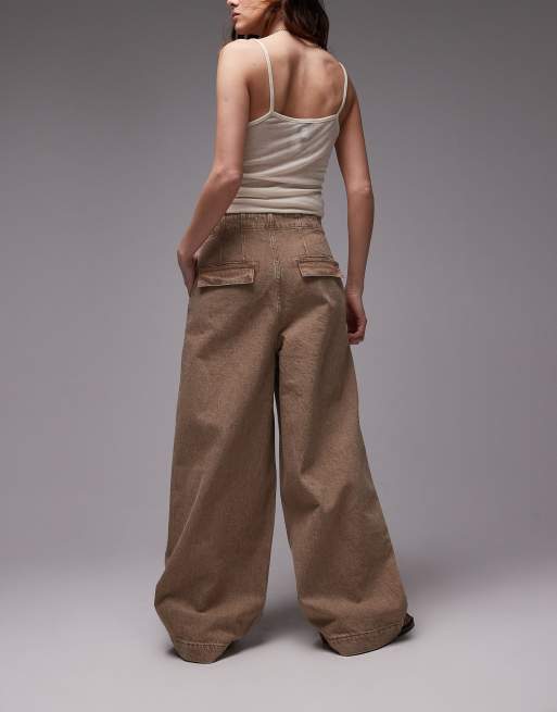Topshop - Sandfarvede enkle jeans med brede ben og pintucks, 2 af 5