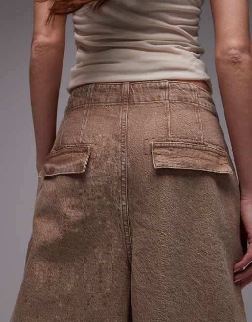 Topshop - Sandfarvede enkle jeans med brede ben og pintucks, 4 af 5