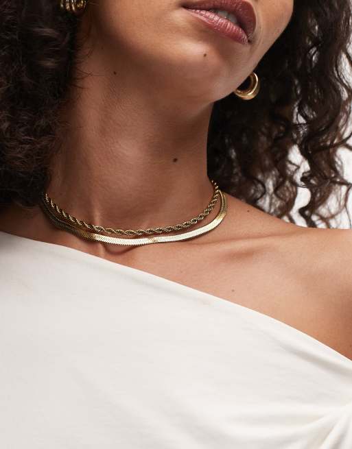 Topshop - Sandro - Confezione da 2 collane in catenina snake tonalità oro in acciaio inossidabile 