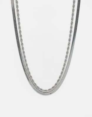 Topshop - Sandro - Lot de 2 colliers chaîne serpent en acier inoxydable étanche - Argenté