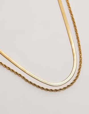 Topshop Sandro waterproof stainless steel 2 pack snake chain necklace in gold 