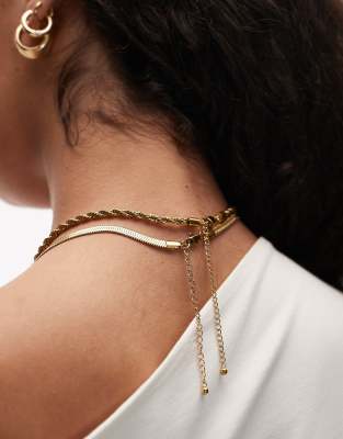 Topshop Sandro waterproof stainless steel 2 pack snake chain necklace in gold 
