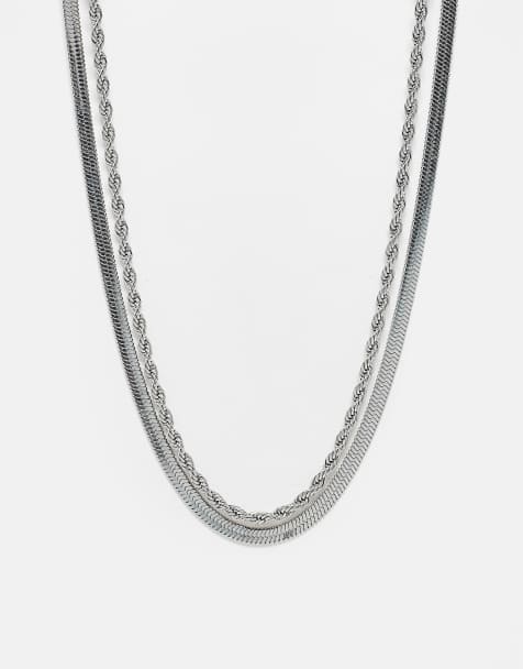 Topshop Sandro waterproof stainless steel 2 pack snake chain necklace in silver - view 1