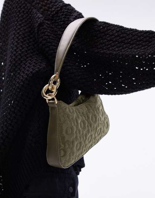 Topshop - Sandy - Borsa da spalla verde oliva con dettaglio cuciture