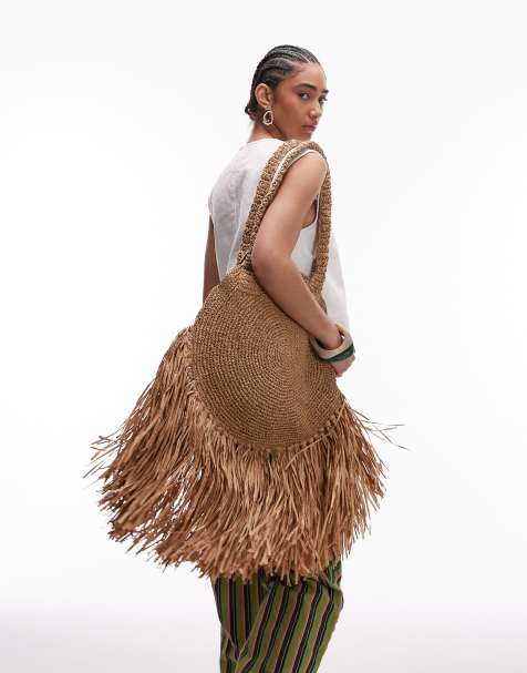 Topshop - Sandy - Borsa in paglia neutra con nappe - view 1
