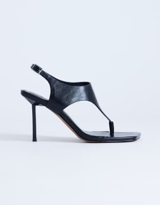 Topshop Sandy flip flop heeled sandals in black 