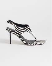 Topshop Sandy hair on real leather toe thong heeled sandal in black and white zebra