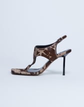 Topshop Sandy hair on real leather toe thong heeled sandal in brown cow print