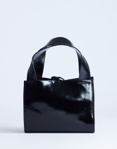 Sandy small real suede and leather grab bag with tie fastening in black