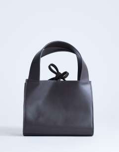 Sandy small real suede and leather grab bag with tie fastening in chocolate