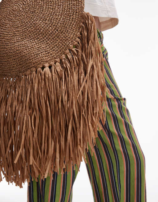 Topshop Sandy straw bag with tassels in natural