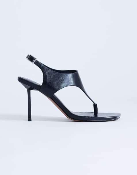 Topshop Sandy toe thong high heeled sandal in black - view 1