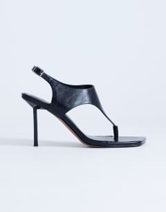 Sandy toe thong high heeled sandal in black