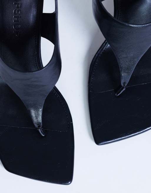 Topshop Sandy toe thong high heeled sandals in black, 4 of 4