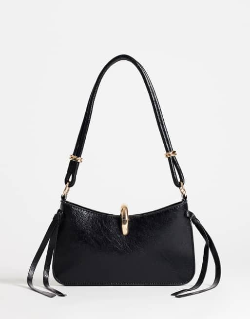 Topshop - Sansa - Borsa a spalla piccola nera con dettagli in metallo