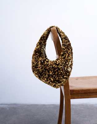 Topshop - Santana - Abgerundete Schultertasche in Gold mit Pailletten-Goldfarben