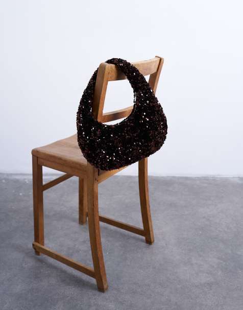 Topshop Santana scoop sequin shoulder bag in chocolate - view 1