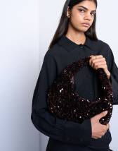Topshop Santana scoop sequin shoulder bag in chocolate