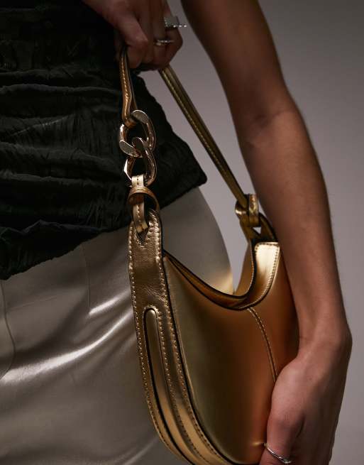 Topshop - Santiago - Borsetta da spalla arrotondata oro con catenina, 4 di 4