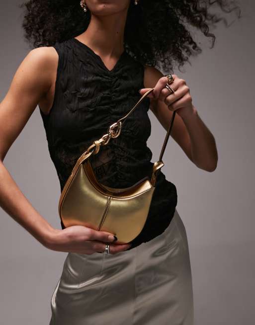 Topshop Santiago Kleine u formige Schultertasche in Gold mit Kettendetail