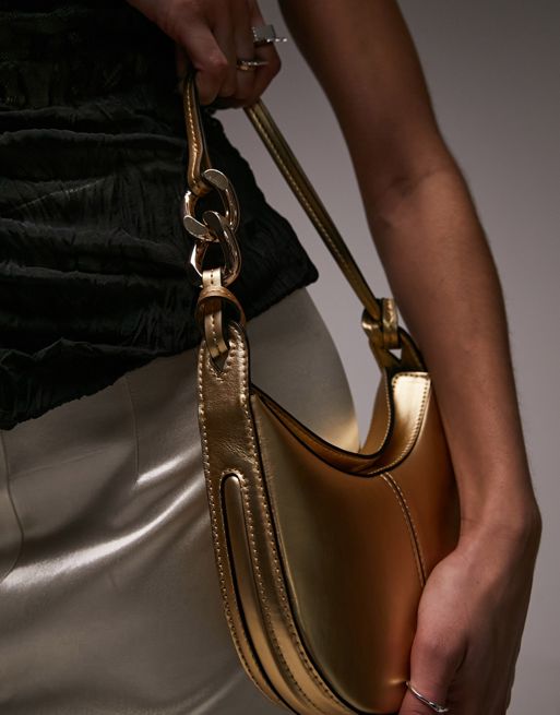 Topshop Santiago mini scooped shoulder bag with chain detail in gold