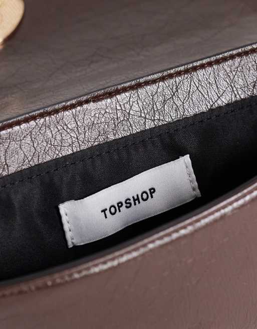 Topshop Santiago small shoulder bag with gold hardware in chocolate, 4 of 4