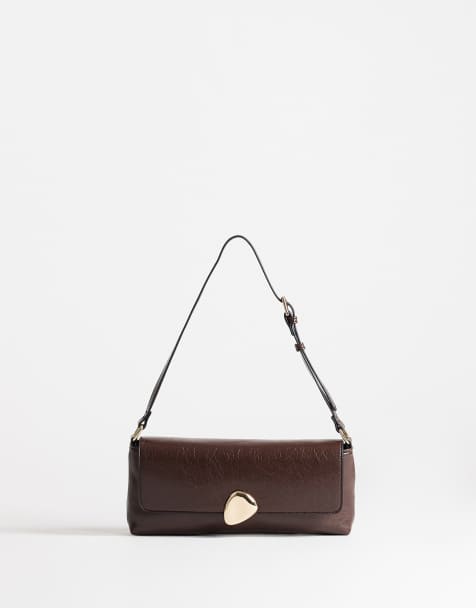 Topshop Santiago small shoulder bag with gold-tone hardware in chocolate - view 1