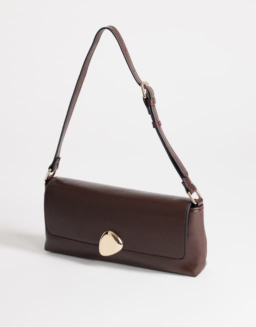 Topshop Santiago small shoulder bag with gold-tone hardware in chocolate, 3 of 4