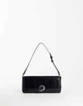 Topshop Santiago small suedette shoulder bag with silver hardware in black