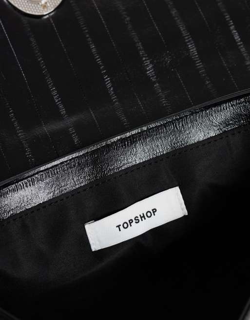 Topshop Santiago small suedette shoulder bag with silver hardware in black, 2 of 4