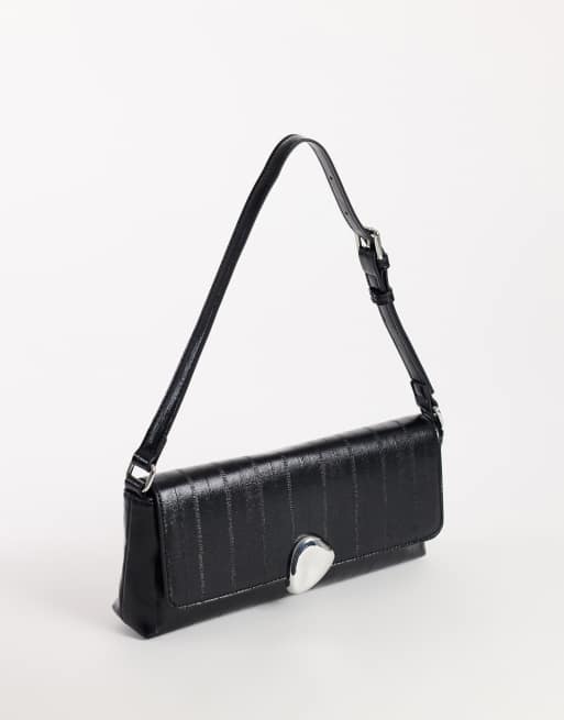 Topshop Santiago small suedette shoulder bag with silver hardware in black, 3 of 4