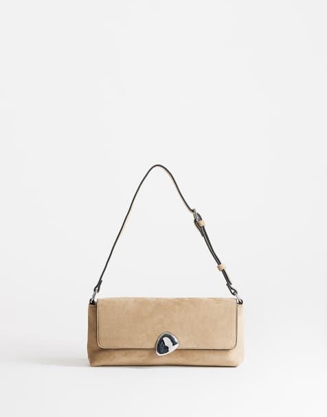 Topshop Santiago small suedette shoulder bag with silver hardware in mink - view 1