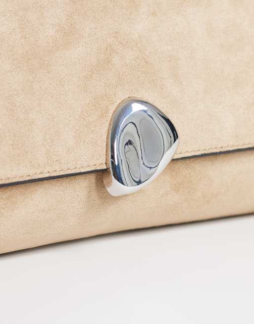 Topshop Santiago small suedette shoulder bag with silver hardware in mink, 2 of 4
